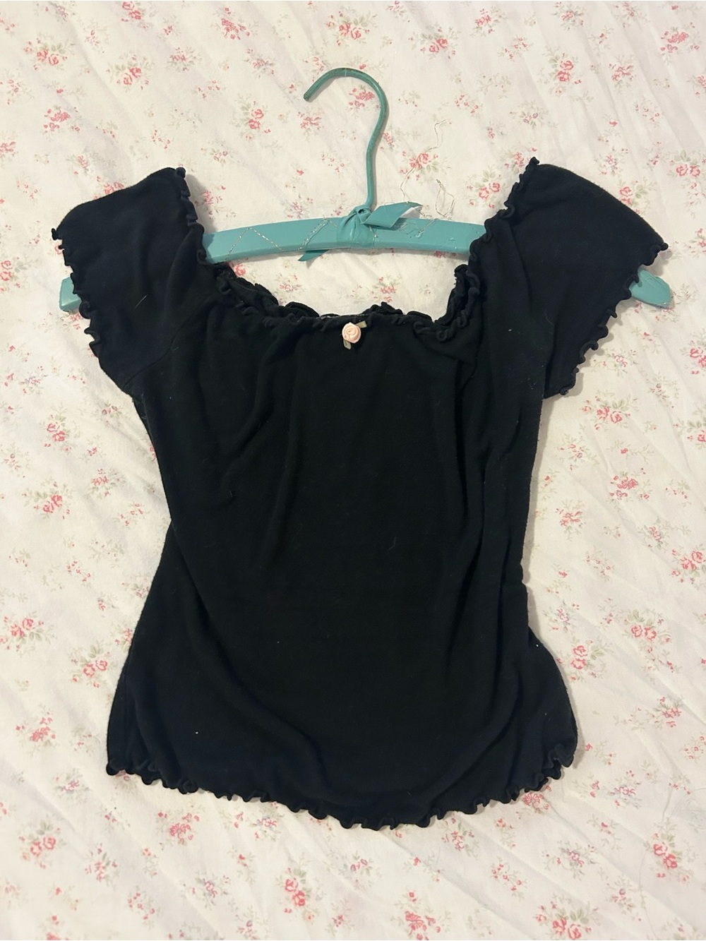 Forever 21 Black Off-Shoulder Ruffle Trim Camisole